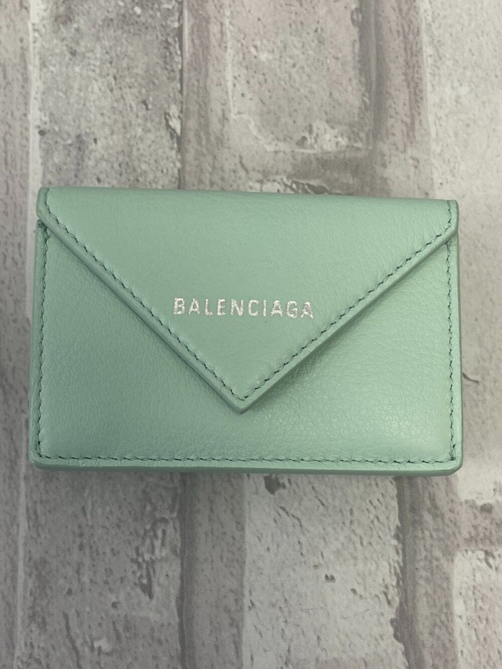 Balenciaga Papier Mini Wallet in Mint Green Calfskin Leather - Preowned